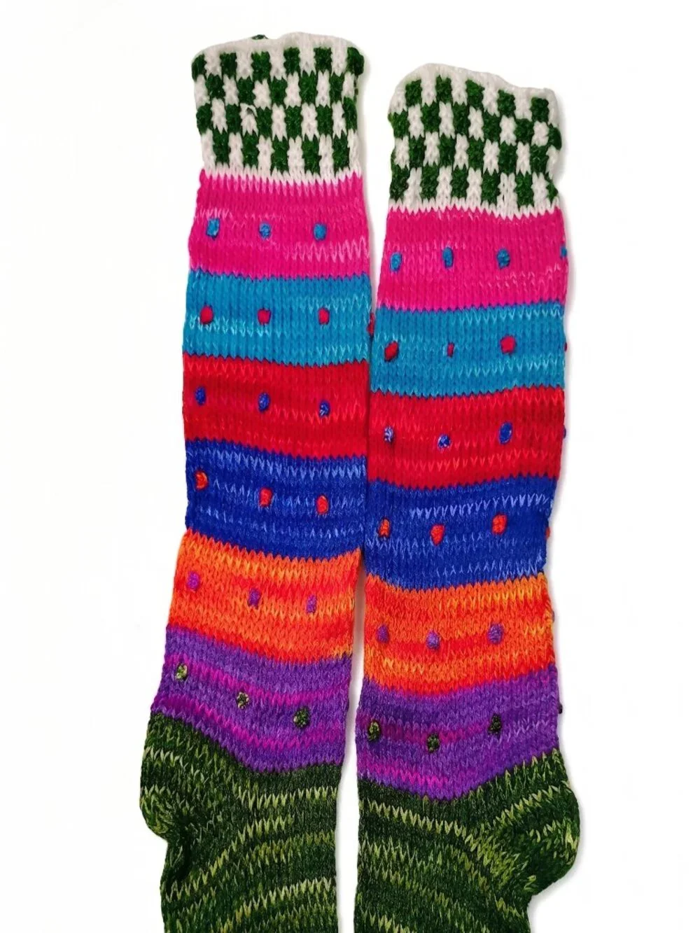 Long Socks Hand-Knitted Multicolor Andean Yarn Warmth for Winter